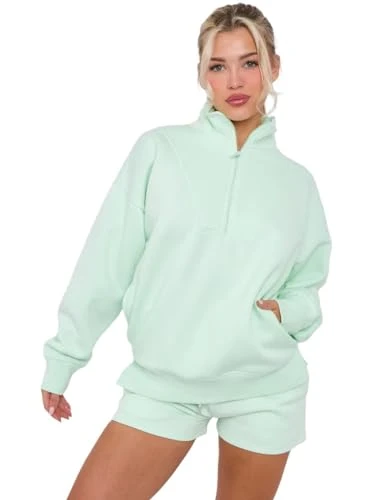 ® Co Ord Sets For Women, Half Zip Fleece Oversized Sweatshirt With High Waisted Shorts - Lounge Wear Sets For Women UK - Comfortable & Stylish Two Piece Outfit Women
