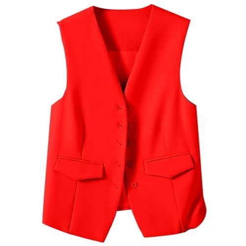 Coat of Women Women's Autumn And Winter Vest Small Waistcoat Suit Waistcoat Oilcloth Vest (Red, XXL)