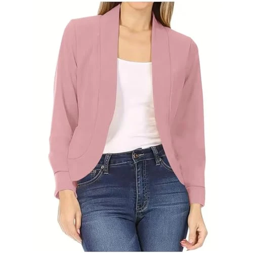 Coats for Women Soft Stretchy Lightweight Cardigan Blazer 3/4 Ruched Sleeve Business Casual Jackets Fitted Trendy Solid Color Cropped Blazer Open Front Clearance