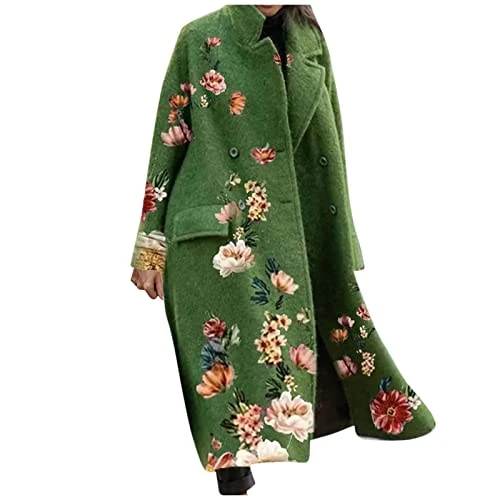 Coats For Women UK, Women's Printed Woolen Coat Winter Long Wool Coat Women's Fashion Printed Long S