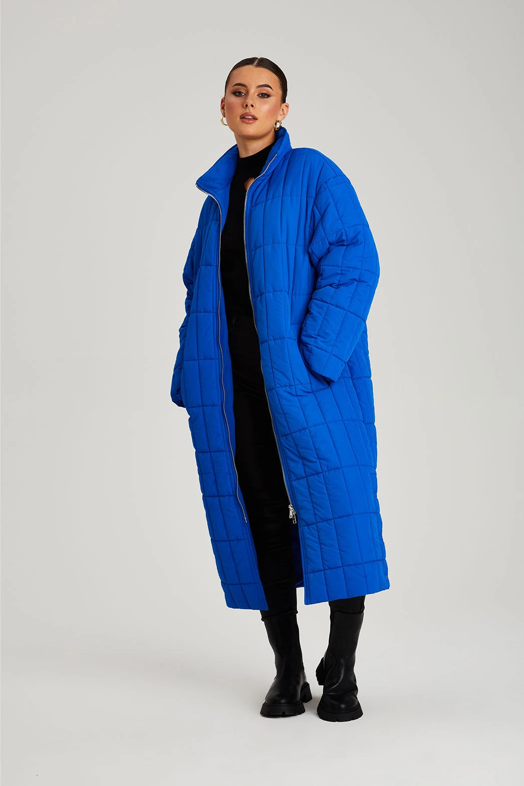 Cobalt Blue Longline Quilt Coat /
