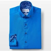 Cobalt Blue Oxford with Mind Maps Accents Button-Down Shirt, L