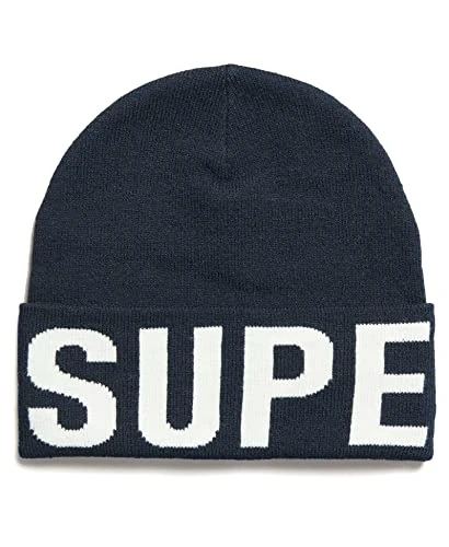 'Code Mountain' Knitted Beanie Hat (Deep Navy/Optic) One Size