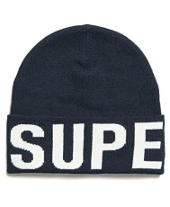 'Code Mountain' Knitted Beanie Hat (Deep Navy/Optic) One Size
