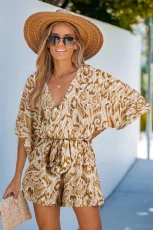 Coffee Brown Plunging Neck Loose Leg Playsuit