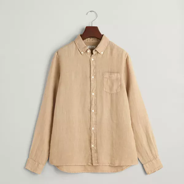 Coffee Linen Long Sleeve Shirt - Size 12/14 Years - Beige