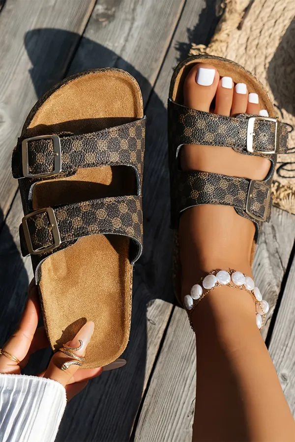 Coffee Vintage Double Buckle Comfortable Sandals - Coffee / - Coffee
