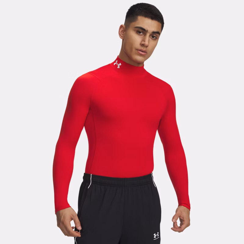 ColdGear Mens Compression Mock Long Sleeve Red / White M