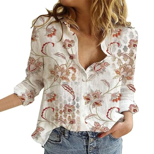 Colla Shirts for Women Flower Print Button Down Long Sleeve Shirt for Women Casual Floral V Neck Gra