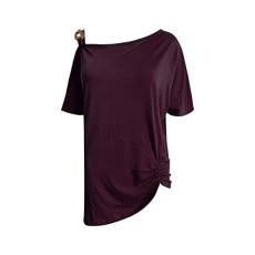 Collar Skew Sleeve Women Shoulder Short Blouse T Shirt Tops T Shirt Women's Blouse Women Blazers Work Casual Red
