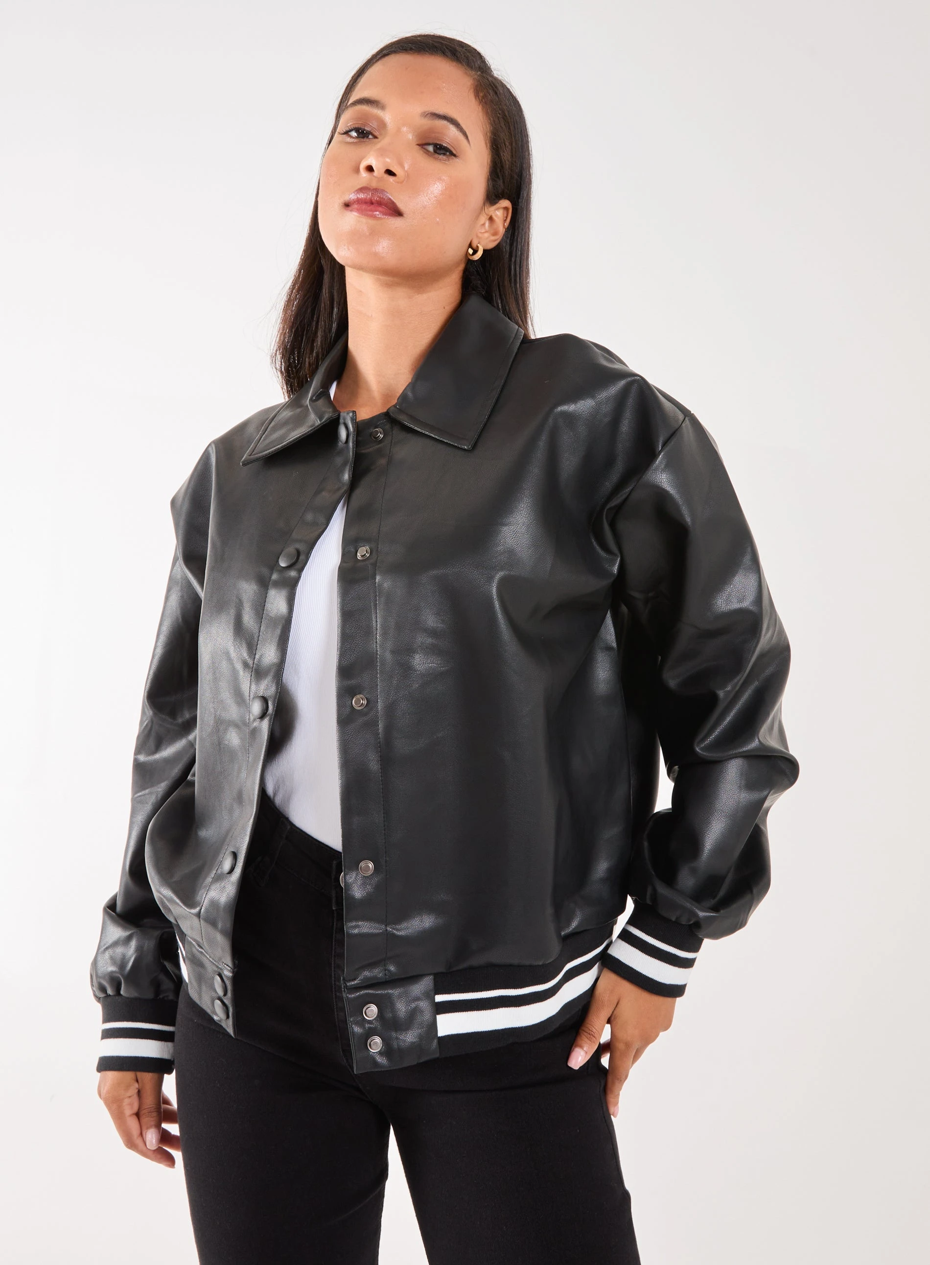 Collared Bomber Jacket  - L  - BLACK