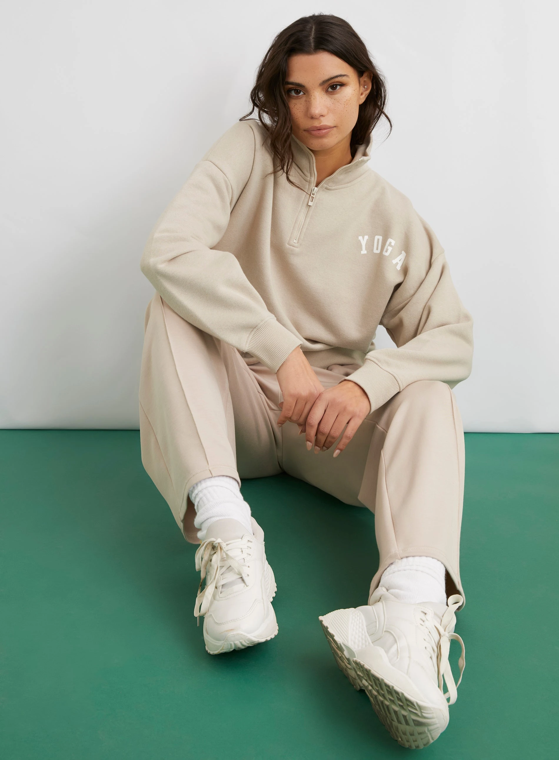 Collared Lounge Yoga Sweatshirt  - S  - Stone