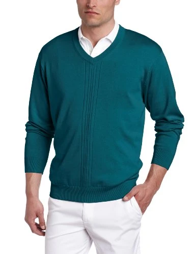 Collection Men's Drop Needle Textured V-Neck Sweater, Rainforest, Medium