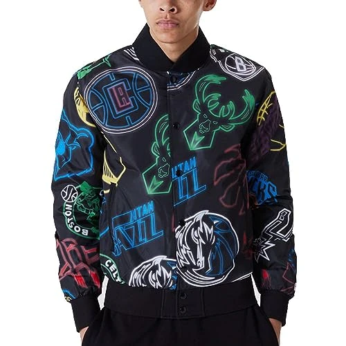 College Bomber Jacket - NBA All Over Neon Print - L