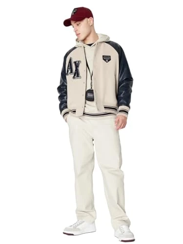 College Style Bomber Jacket with Maxi Logo, Beige 49aj, XXL