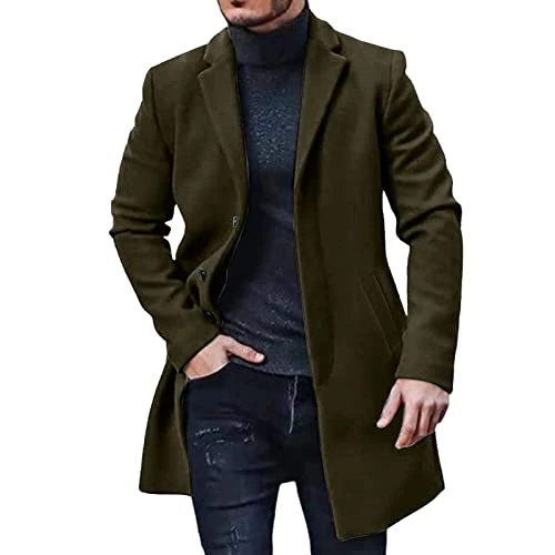 Colonel Man Jacket Men's Plus Size Winter Coat, Lapel Collar Long Sleeve Quilted Leather Jacket, Vintage Thick Coat, Jacket Man Deals From, green, M