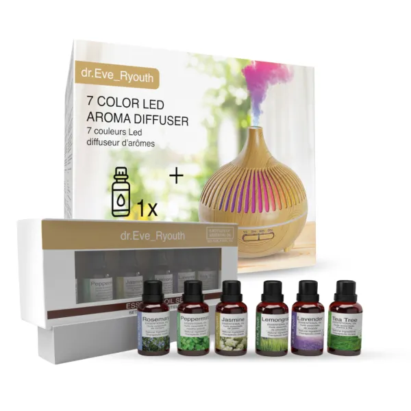 Color Led Aroma diffuser + Essential oil Set - Black