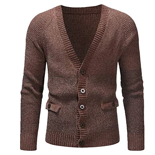 Color Matching Design Cardigan Mens Classic Knitwear Thick Sweater