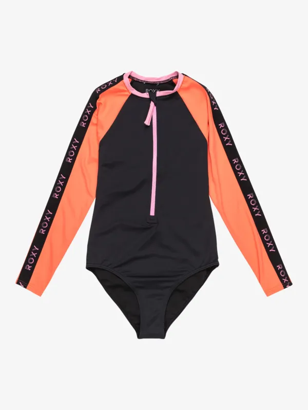 Colorblock - Long Sleeves Swimsuit For Girls