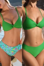 Colorful Garden Bikini Top & Reversible Bottoms Set - Green