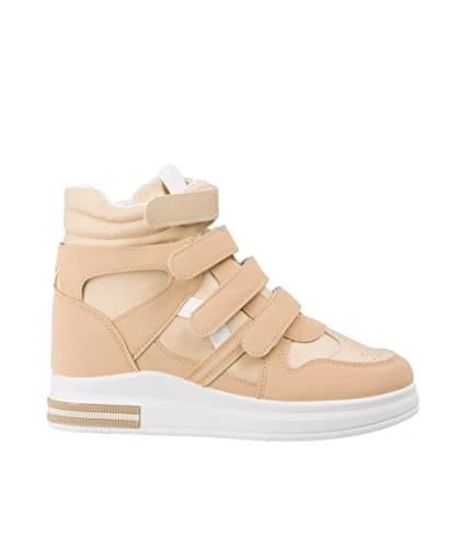 Colour Block High Top Velcro Fashion Trainers (Camel, 4) 15953-CAM-4