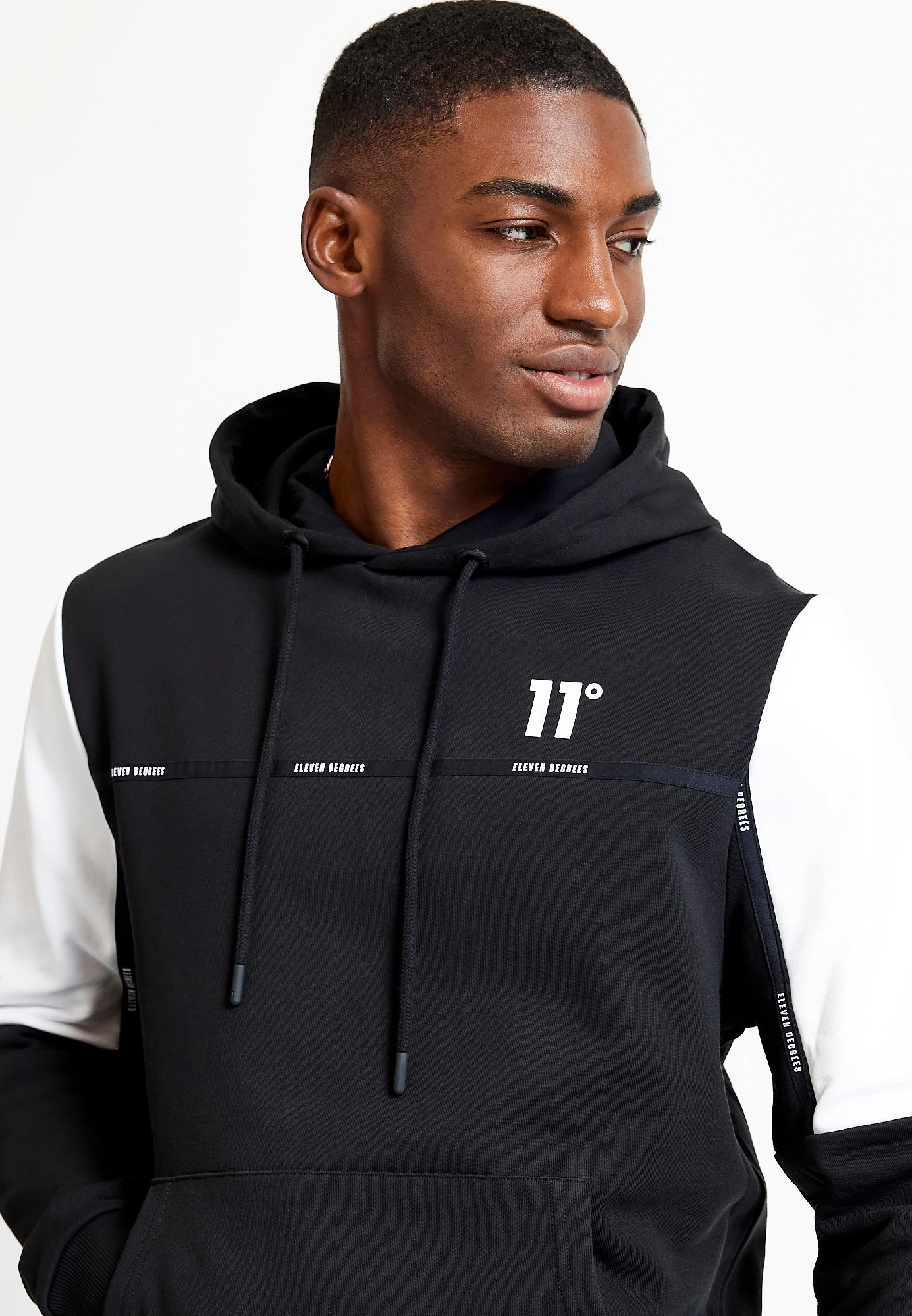 Colour Block Taped Hoodie - Black / White