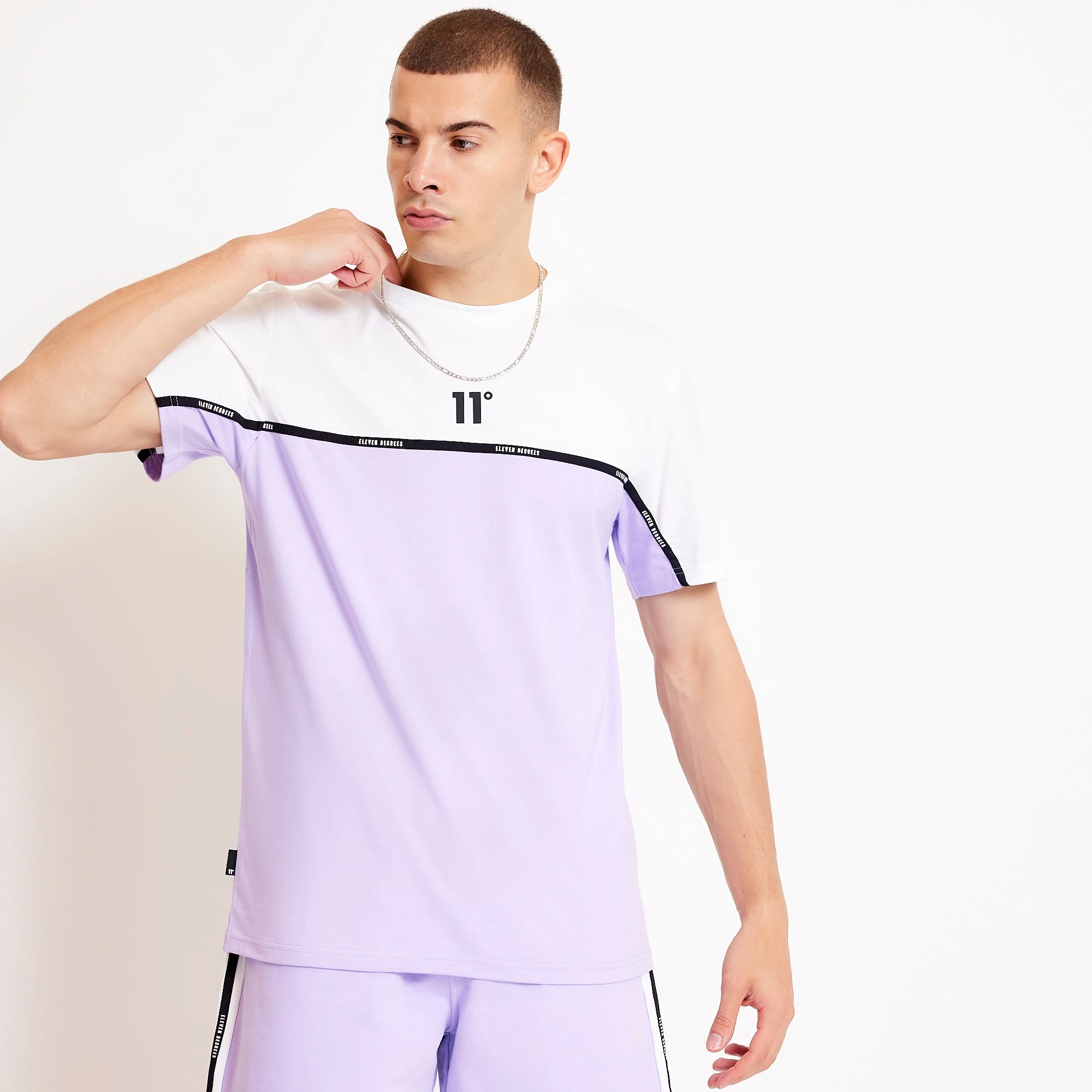 Colour Block Taped T-Shirt - Light Lavender / White