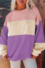 Colourblock Patchwork Drop Shoulder Sweatshirt EADOW MAUVE / / 70%POLYESTER+%COTTON