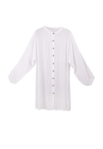 COM4 Women's Casual Elegant Button Oversize Long Dress Wide Sleeve Dress, White, One Size