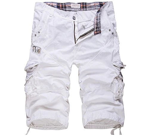 Combat Shorts for Men Casual Baggy Retro Cargo Shorts Summer Cool Shorts White 32