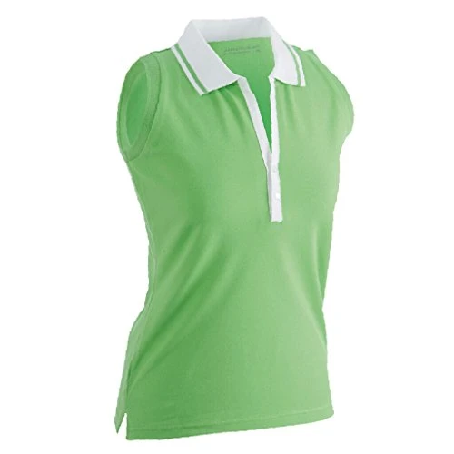 Comfortable ladies' polo shirt without sleeves (M, lime-green/white)