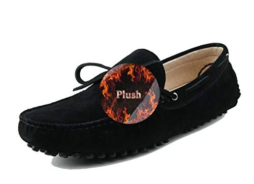 Comfortable Loafers Shoes for Men Casual Driving Moccasins Slip-on Dress Shoes with Knot Winter Black UK 10.5