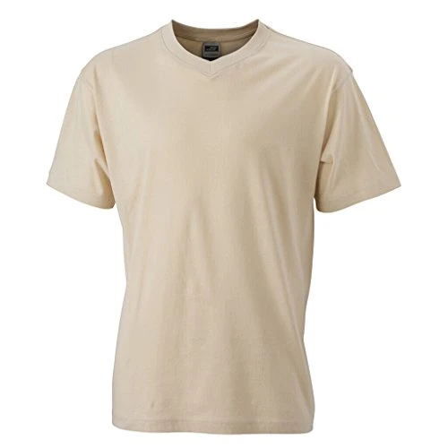 Comfortable T-Shirt Made of Single Jersey with V-Neck (L, Stone)