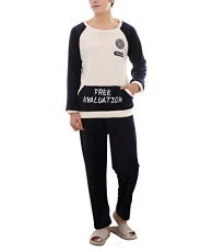 Comfy Baggy Loungewear Round Neck Tops & Bottom Pjs Set Nightwear Couple Pajamas Navy 1 M