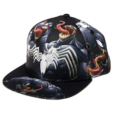 Comics Mens Spiderman Character Costume Embroidered/Printed Snapback Flatbrim Baseball Cap Hat, Black Venom, One Size