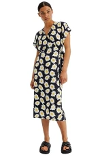 Compania Fantastica Black Daisy Floral Print Viscose Midi Wrap Dress Compania Fantastica Black Daisy Floral Print Viscose Midi Wrap Dress