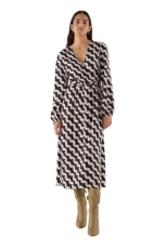 Compania Fantastica Black Geometric Print midi wrap Dress Compania Fantastica Black Geometric Print midi wrap Dress