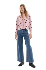 Compania Fantastica Fine Knit Cardigan with Heart Print Pink Compania Fantastica Fine Knit Cardigan with Heart Print Pink