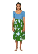 Compania Fantastica Geometric Green Ceramic Pot Print midi Skirt with Elasticated Waistband Compania Fantastica Geometric Green Ceramic Pot Print midi Skirt with Elasticated Waistband