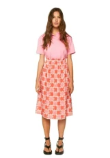 Compania Fantastica Geometric Pink & red Floral Print Flared midi Skirt Compania Fantastica Geometric Pink & red Floral Print Flared midi Skirt