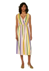 Compania Fantastica Multi Colour Striped Print midi Dress with wrap Neckline Compania Fantastica Multi Colour Striped Print midi Dress with wrap Neckline