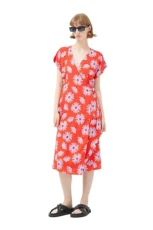 Compania Fantastica Red Flower Print Midi Wrap Dress M UK 12 Compania Fantastica Red Flower Print Midi Wrap Dress M UK 12