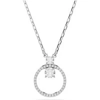 Constella Rhodium Plated Round Crystal Circular Pendant Necklace