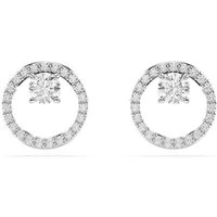 Constella Rhodium Plated Round Crystal Stud Earrings