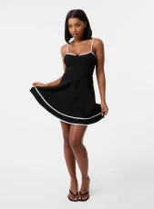 Contrast Binding Tiered Mini Dress BLACK/WHITE