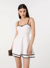Contrast Binding Tiered Mini Dress WHITE/BLACK