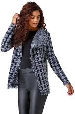 Contrast Cardigan for Women UK Ladies Fringed Boucle Coatigan Jacket Shawl Collar Autumn Winter Knit Knitted Knitwear Everyday Holiday Edge to Edge Comfy - Grey Black - Size 20 Contrast Cardigan for Women UK Ladies Fringed Boucle Coatigan Jacket Shawl Collar Autumn Winter Knit Knitted Knitwear Everyday Holiday Edge to Edge Comfy - Grey Black - Size 20