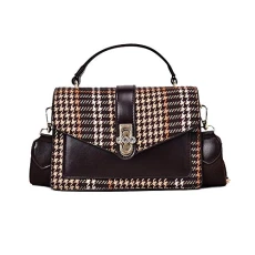 Contrast Color Lock Buckle Small Square Handbag Women Strap Shoulder Messenger Bag Coffee