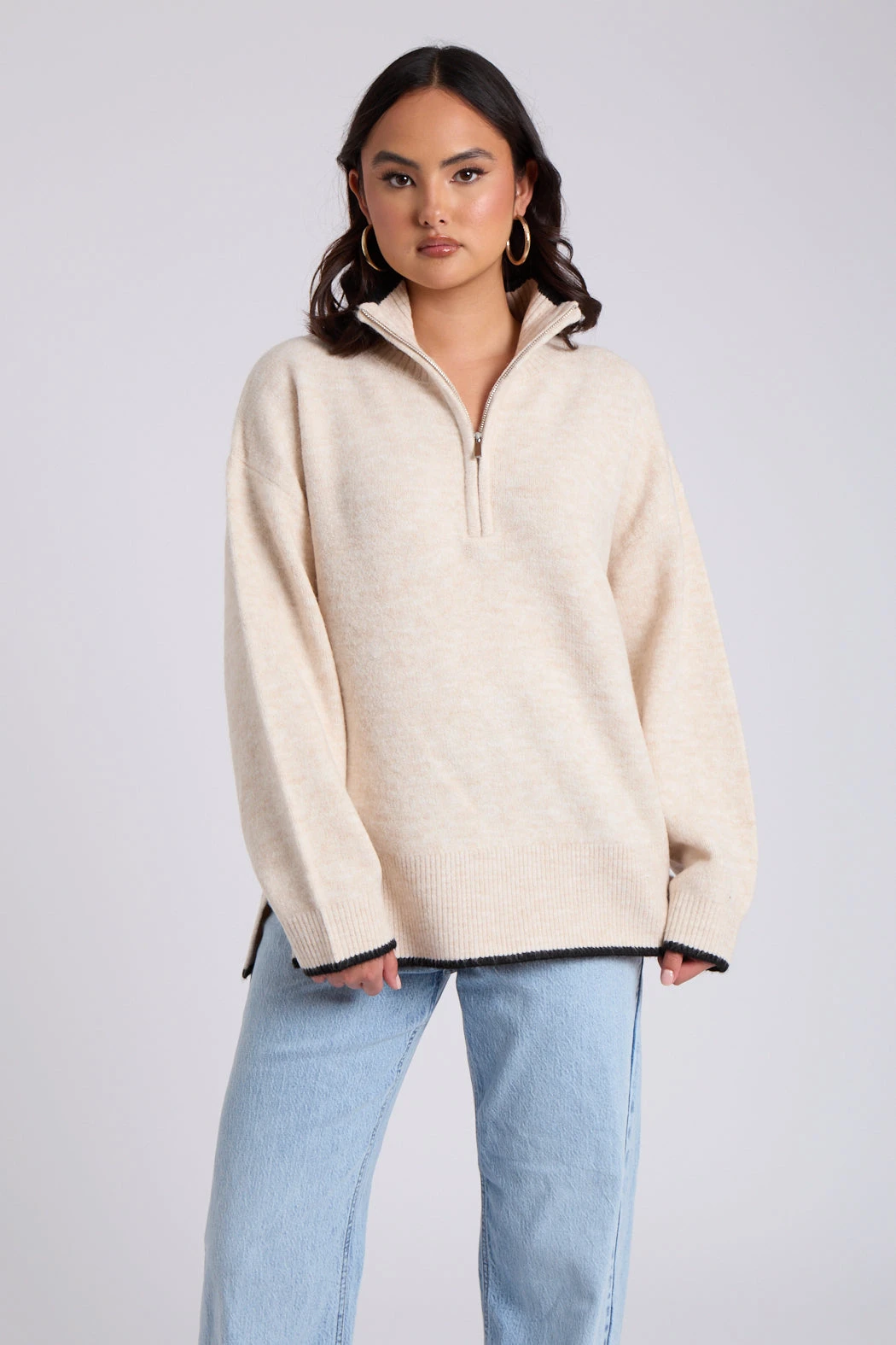 Contrast Half Zip Jumper Cream /