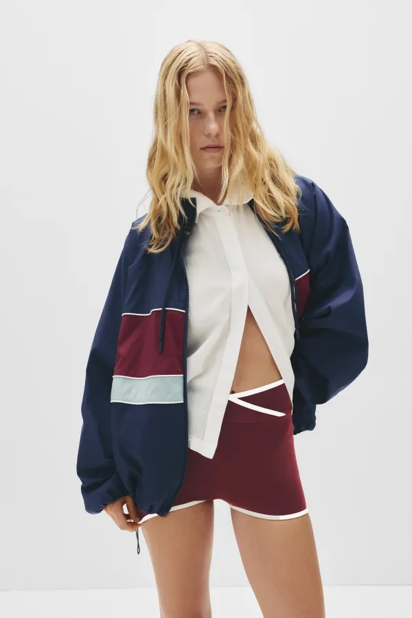 Contrast Rib Cross-Over Shorts - Burgundy